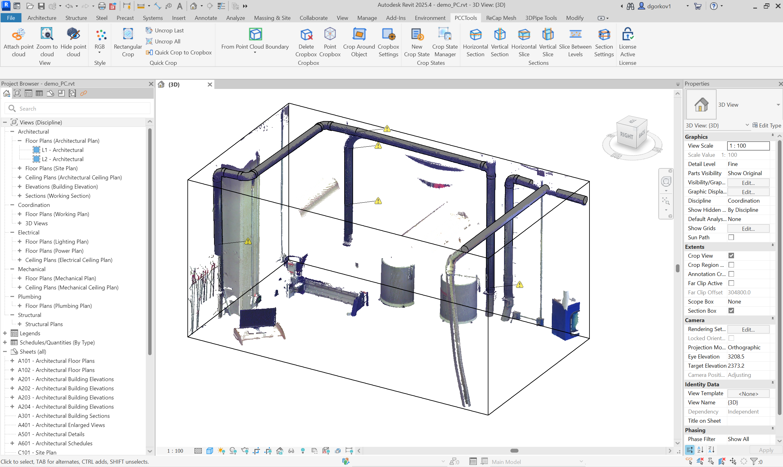 PCCTools editable Cropbox around a linked point cloud in Revit