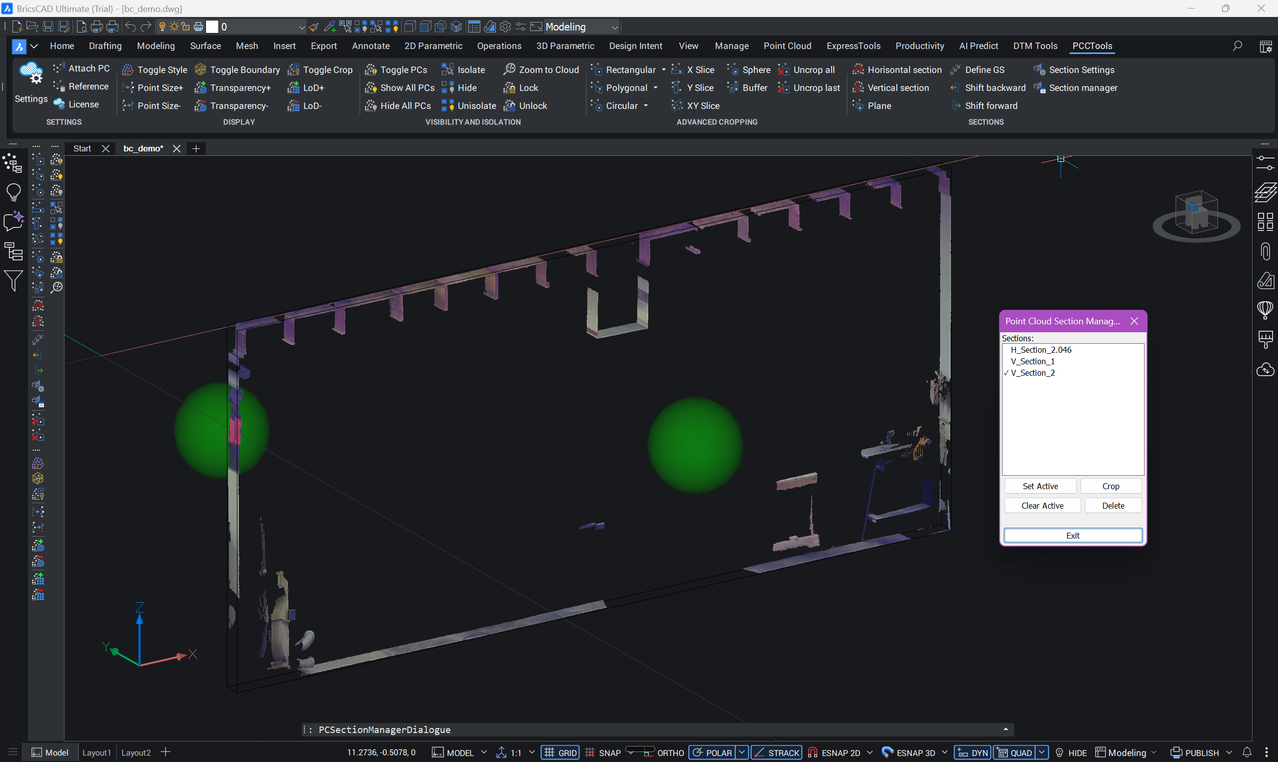 PCCTools for BricsCAD section manager
