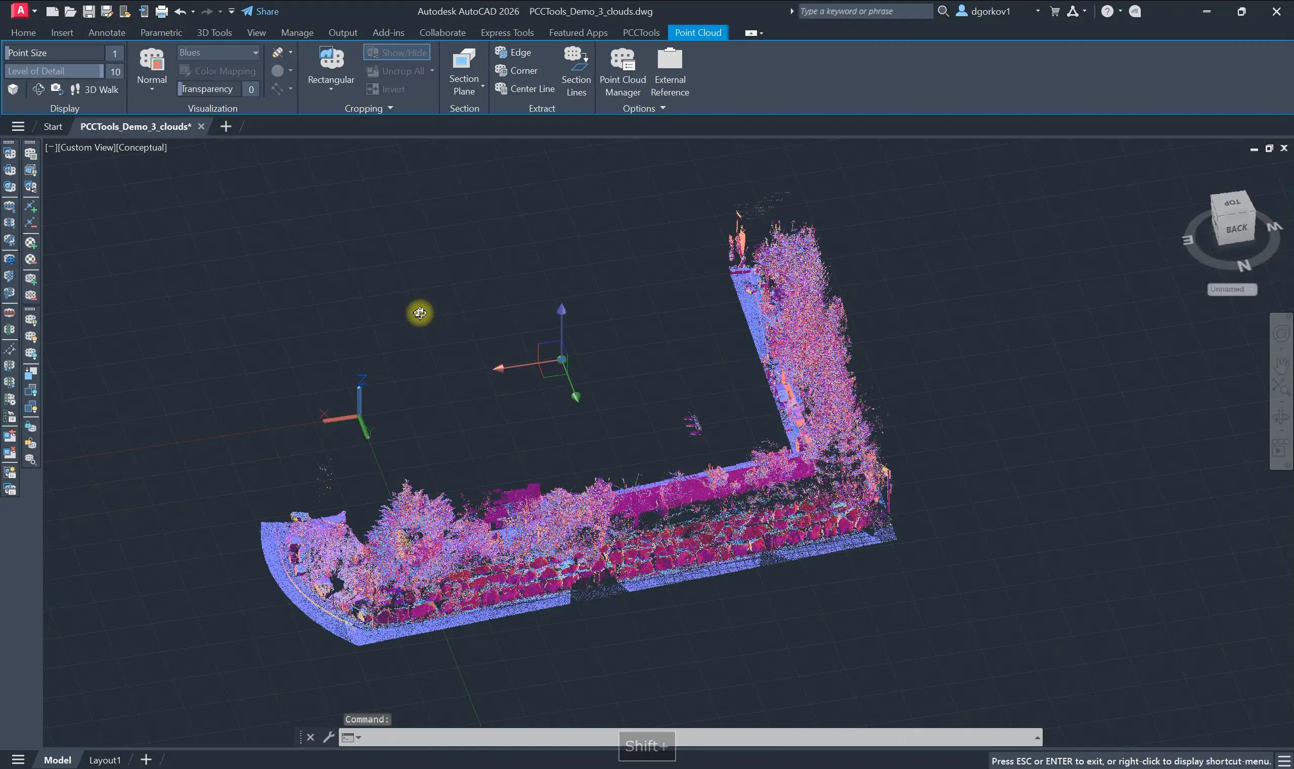PCCTools buffer crop applied to a point cloud